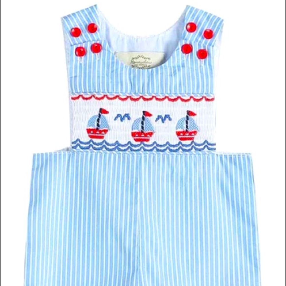 Smocked sailboat shortall